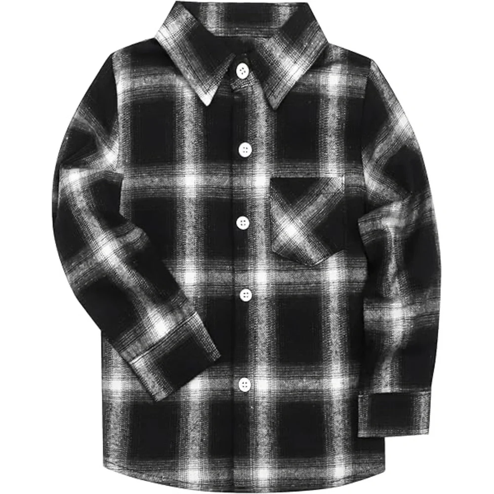177 NWT PatPat Kids Plaid Long Sleeve Button Front Flannel Shirt - Size: 8-9Y